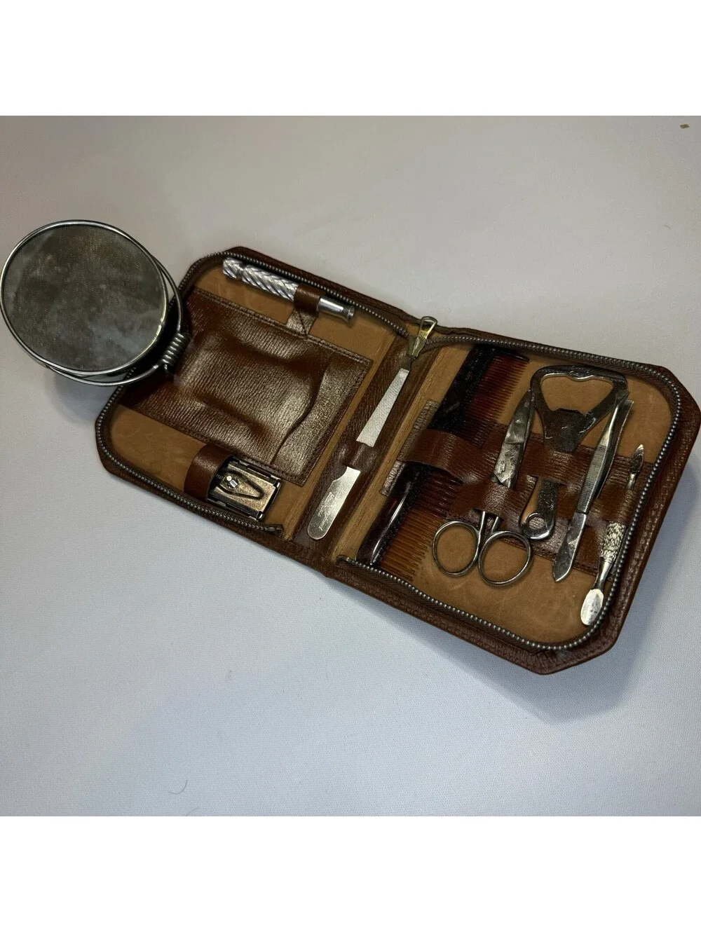 Vintage Trojan Made in England Leather Travel Grooming Shaving Kit Gillette